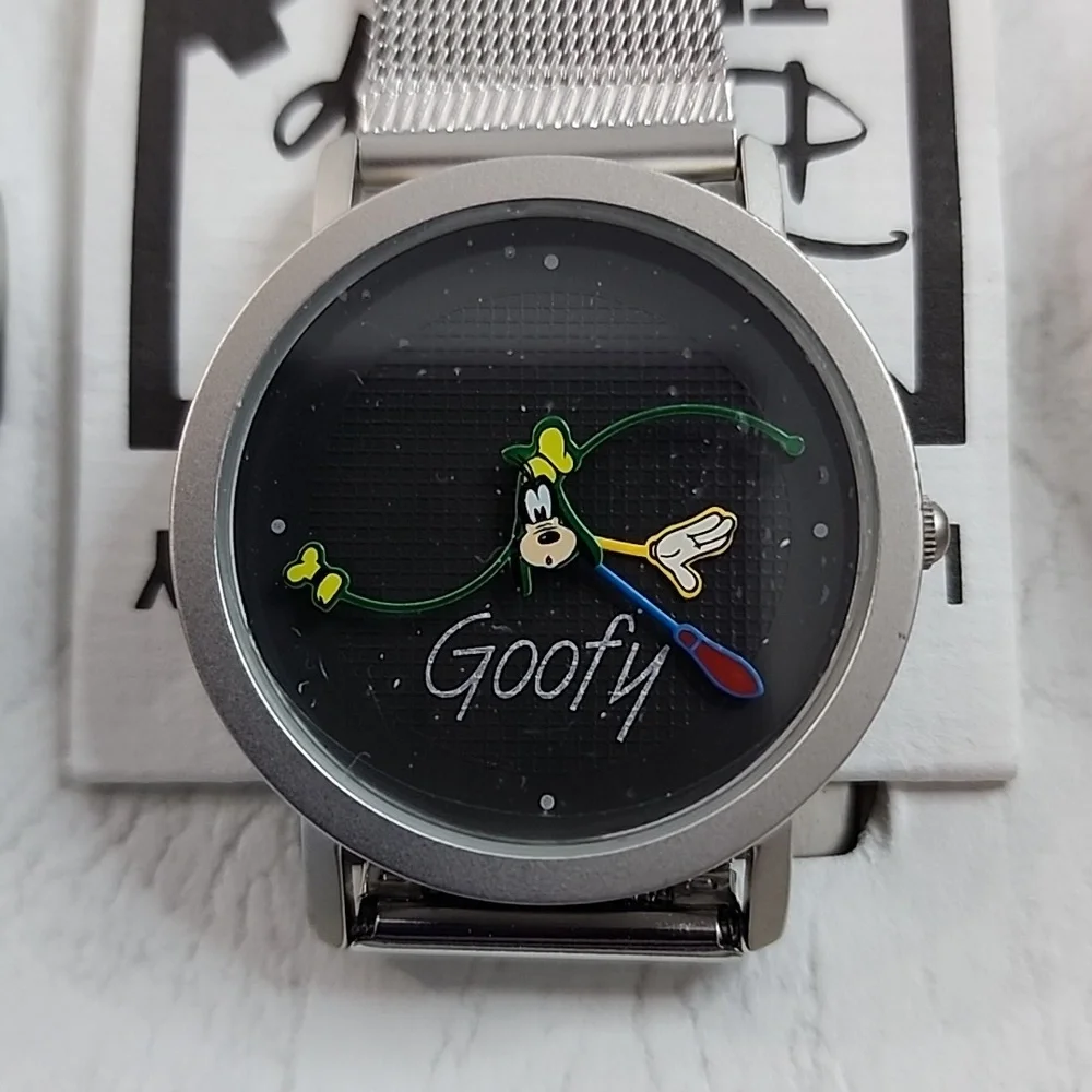 BNIB Vintage Rare Disney Time Works Abstract Goofy Mesh Metal Band Watch